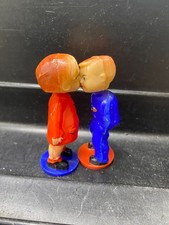 Vintage Japanese Celluloid Magnetic Kissing Couple Mini Nodder Bobbing Heads