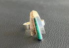 Stamped STERLING Vintage Silver Ring Size 8.75 Artisan Malachite Modernist 079