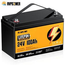 24V 100Ah LiFePO4 Lithium Battery Deep Cycle BMS Off-grid For RV Solar Marine