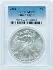 2002 SILVER EAGLE PCGS MS69