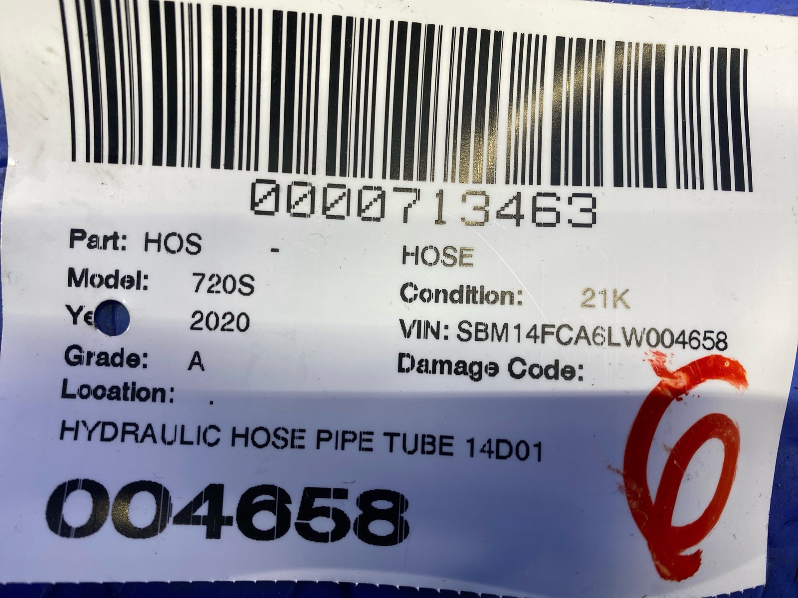 2018 2019 2020 20201 2022 2023 MCLAREN 720S HYDRAULIC HOSE PIPE TUBE 14D0100CP