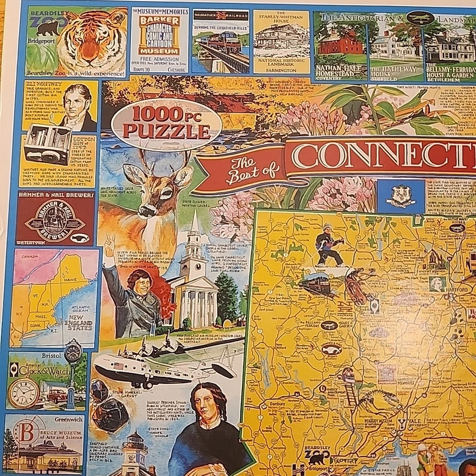 White Mountain Puzzles Best of Connecticut - 1000 Piece Jigsaw Puzzle 2000 Rare - Image 2 of 4