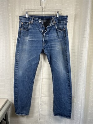 Levis 501 Jeans Original Denim Button-Fly Great Fade & Distressed Mens 36 x 32