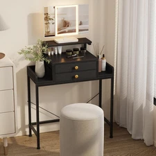 HIGDBFE Vanity Desk W Mirror & Lights 28.4''W Small Makeup Vanity Table Blk NEW