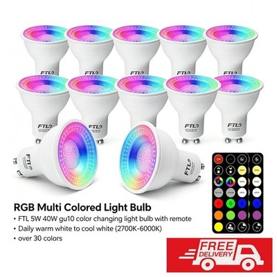 12PCS GU10 LED Light Bulbs Colour Changing 30 Colors 5W 2700K-6000K RGB