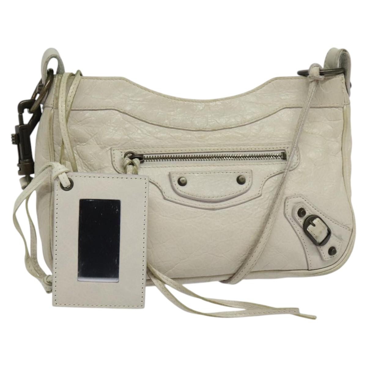 BALENCIAGA The Hip Shoulder Bag Leather White 242803 Auth