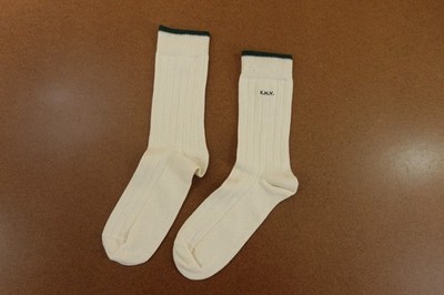 Knickerbocker Mens One Size Cream Green Emrboidered Cotton Crew Socks New