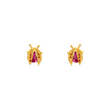 NEW 14K YELLOW GOLD 5MM LADYBUG STUD EARRINGS