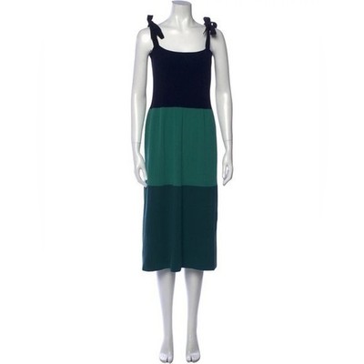Hatch Size Small Colorblock Pattern Knee Length Midi Knit Dress Navy Blue Green