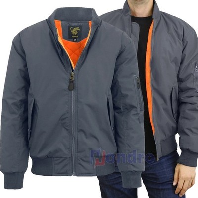 Men's Full Zip Outerwear Coat Gray MA-1 Flight Bomber Jacket