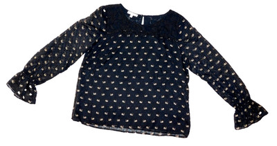 Rsvp by TALBOTS Women's Size M  Black Swan Lace Long Sheer Sleeve Blouse Shirt