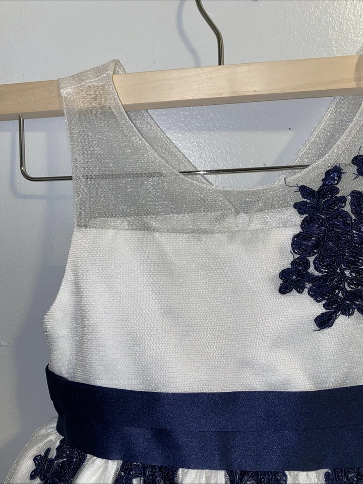 American Princess Dress Size 5 White Blue Floral Frill Flair Waste Cute Holidays - Image 4 of 4