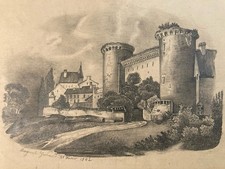Très beau Dessin Crayon 19e à identifier Château Fort Village Ancien Maître Art