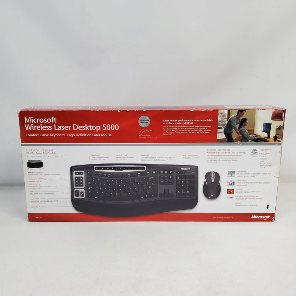Teclado curvo cómodo y mouse láser HD Microsoft Wireless Laser Desktop 5000 Foto 2 de 4