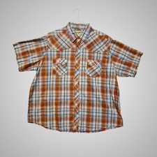 Wrangler Western Snap Shirt Mens 2XL VTG Orange Blue Plaid Excellent Pearl Snap