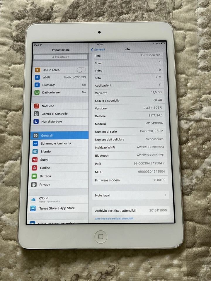 iPad mini Wi-Fi cellular 16gb white modello a1455 - Immagine 2 di 4