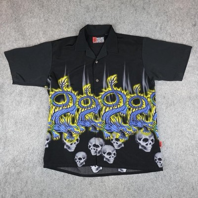Vintage Pineapple Connection Shirt Mens Medium Dragon Skull Goth Rave Skater Y2K