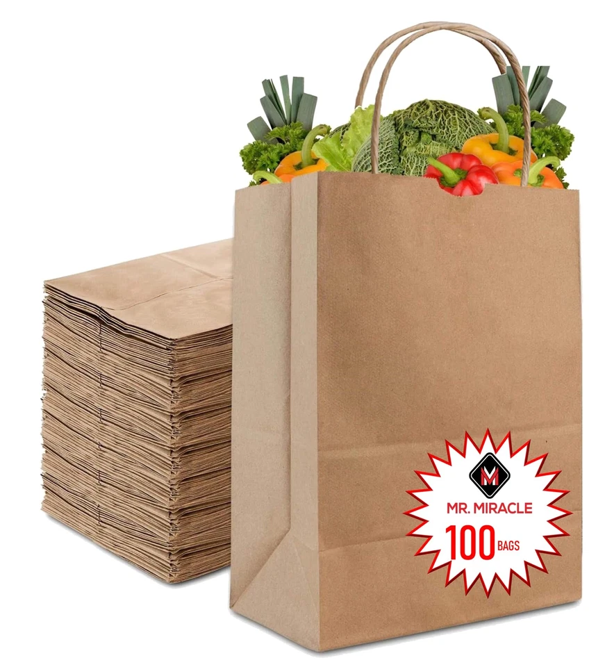 Bolsas de supermercado grandes de papel Kraft de 57 libras con asas - 50 unidades 12 x 17 x 7 - Du... Foto 2 de 4