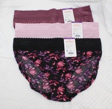 New set/3 WARNER'S no muffin top HI CUT panties MAUVE BLACK PURPLE FLORAL PINK 9