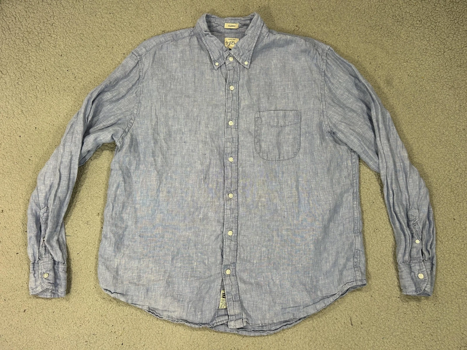 J.Crew Shirt Mens XL Blue Solid Long Sleeve Irish Linen Baird McNutt