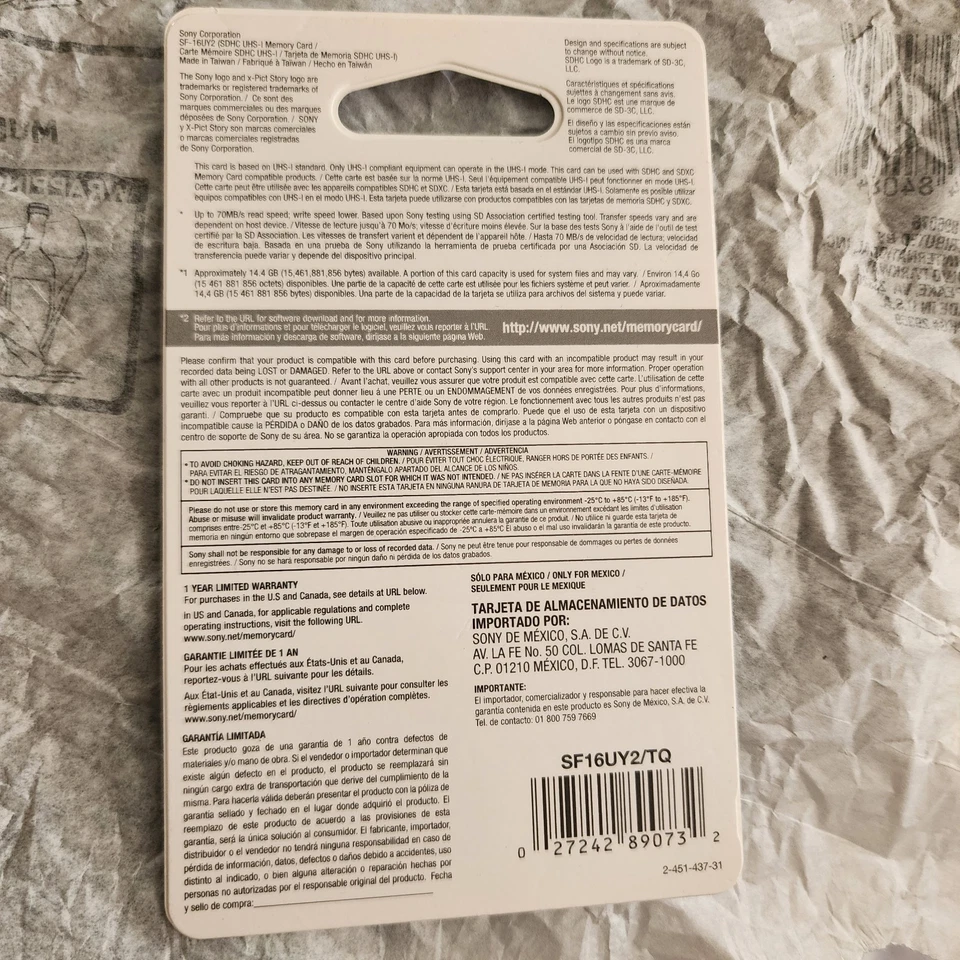 Sony 16GB SDHC/SDXC Class 10 UHS-1 R40 Memory Card SF16UY/TQMN-NEW - Image 2 of 2