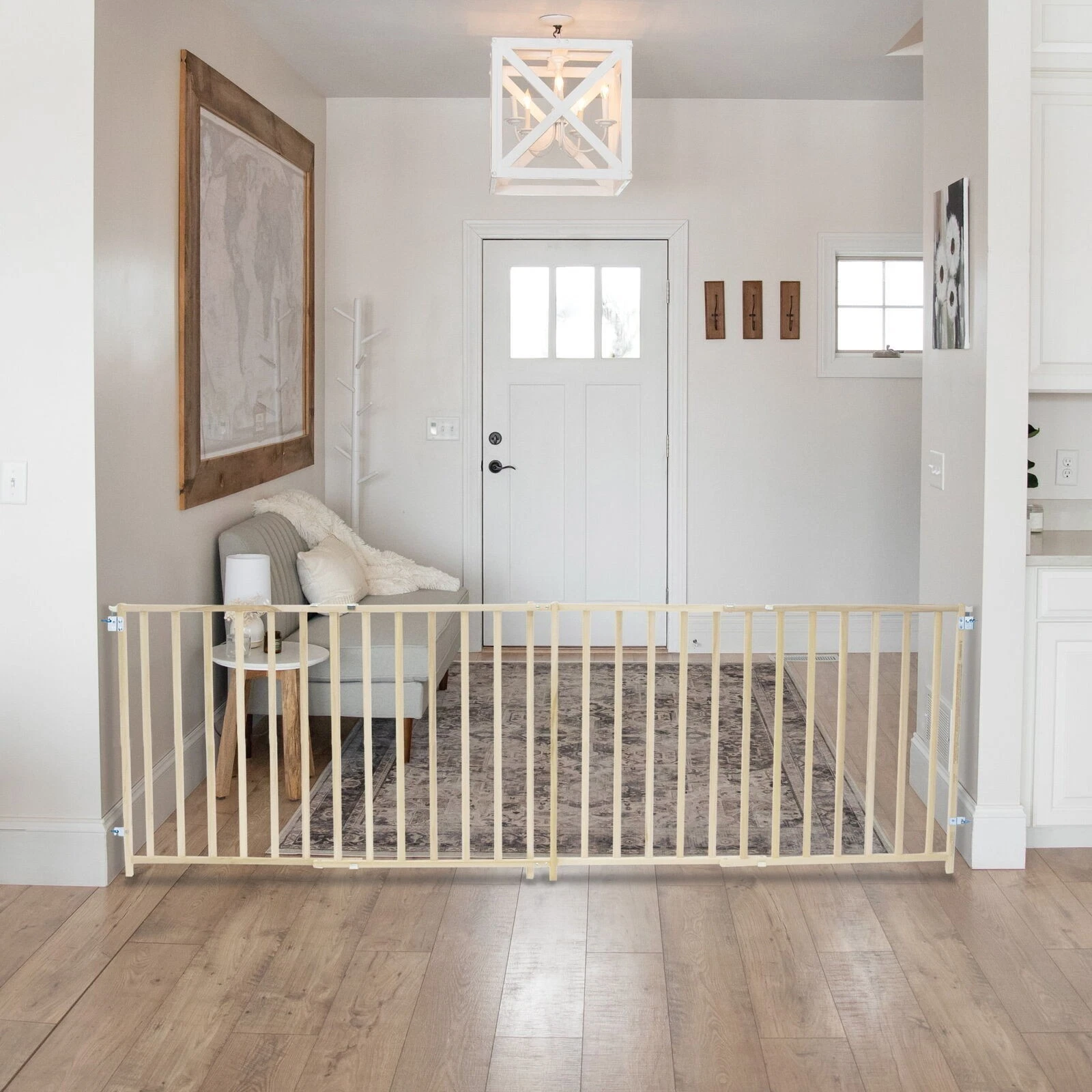 Extra-Wide Swing Baby Safety Gate Wood Pet Child Large Adjustable Openings Fence