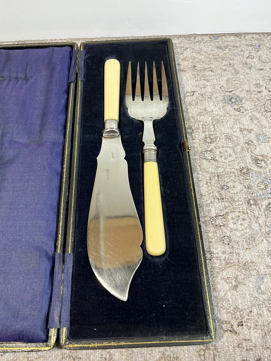 Antique Fish Knife and Fork Victorian Set Serving Silverplate. EPNS