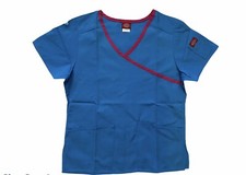 Dickies Women s Scrub Top Sz XS Mock Wrap Neck Blue Nursing Medical