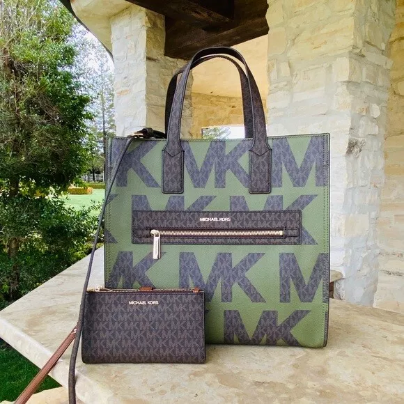 Michael Kors Kenly Large Tote MK Logo Signature PVC Bag Powder