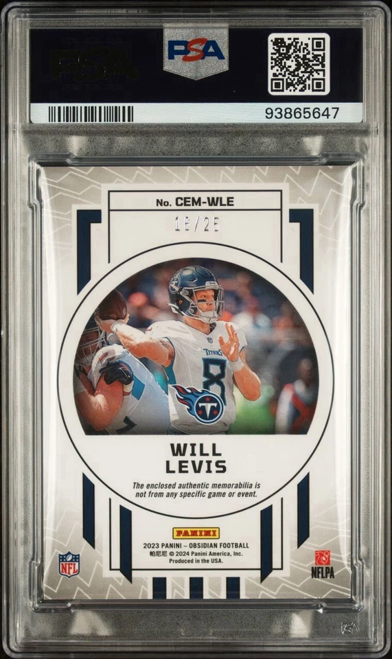 Will Levis 2023 Obsidian Mem RC Cutting Edge EE  /25 Pop 1 Gem MT 10 Rookie - Image 2 of 2