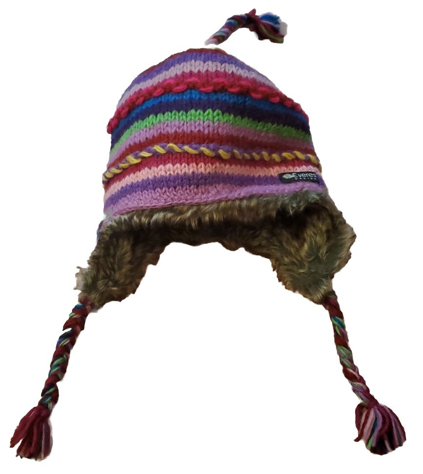 Everest Designs Kids Ear Flap Hat 100% Wool Faux Fur Lined Handmade Nepal 5-12