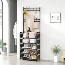 5-Tier Multifunctional Metal Shoe Rack, Storage Organizer with 8 Double Hooks