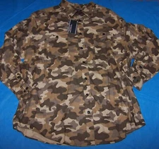 Size 2XB Mens Long Sleeve Roundtree & Yorke Flannel Shirt (Brown Camouflage)