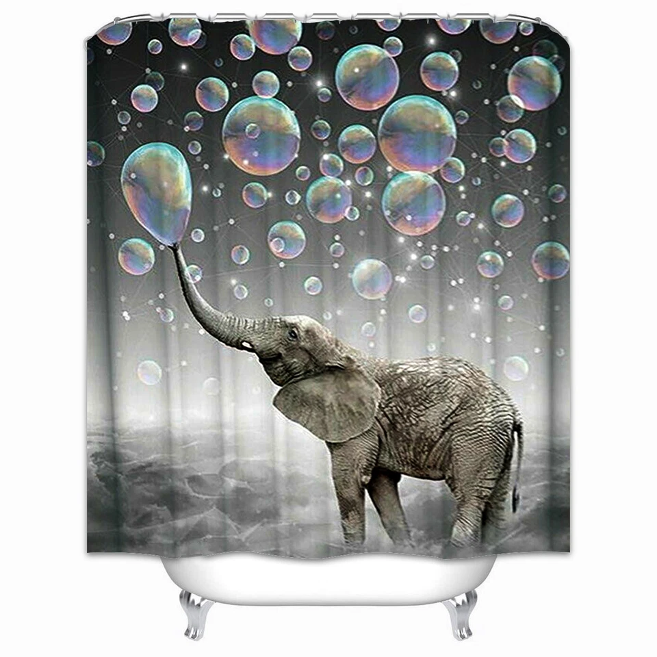 Elefante Burbuja Cortina de Ducha Animal Baño Decoración con Ganchos-Impermeable Foto 3 de 4