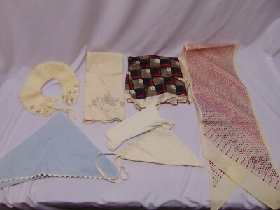 (8) vintage pieces of linens hanker chiefs table runner head pieces