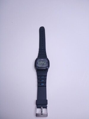 Casio W-201 Mens 50m Black Barrel Digital Alarm Chrono Quartz Watch~New Band