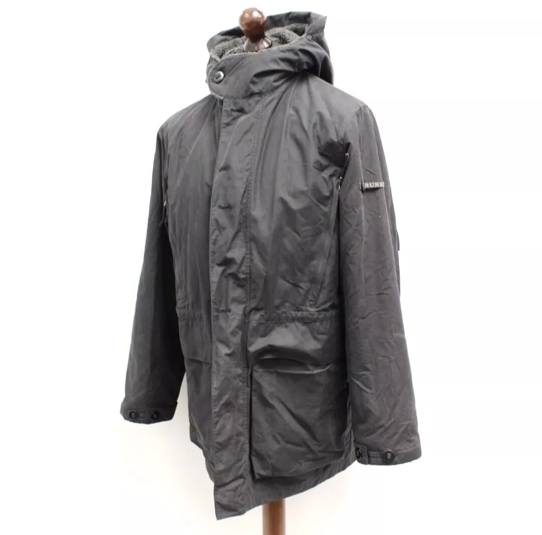 Cappotto parka uomo BURBERRY grigio con bottoni foderato in pile e zip taglia UK M c40