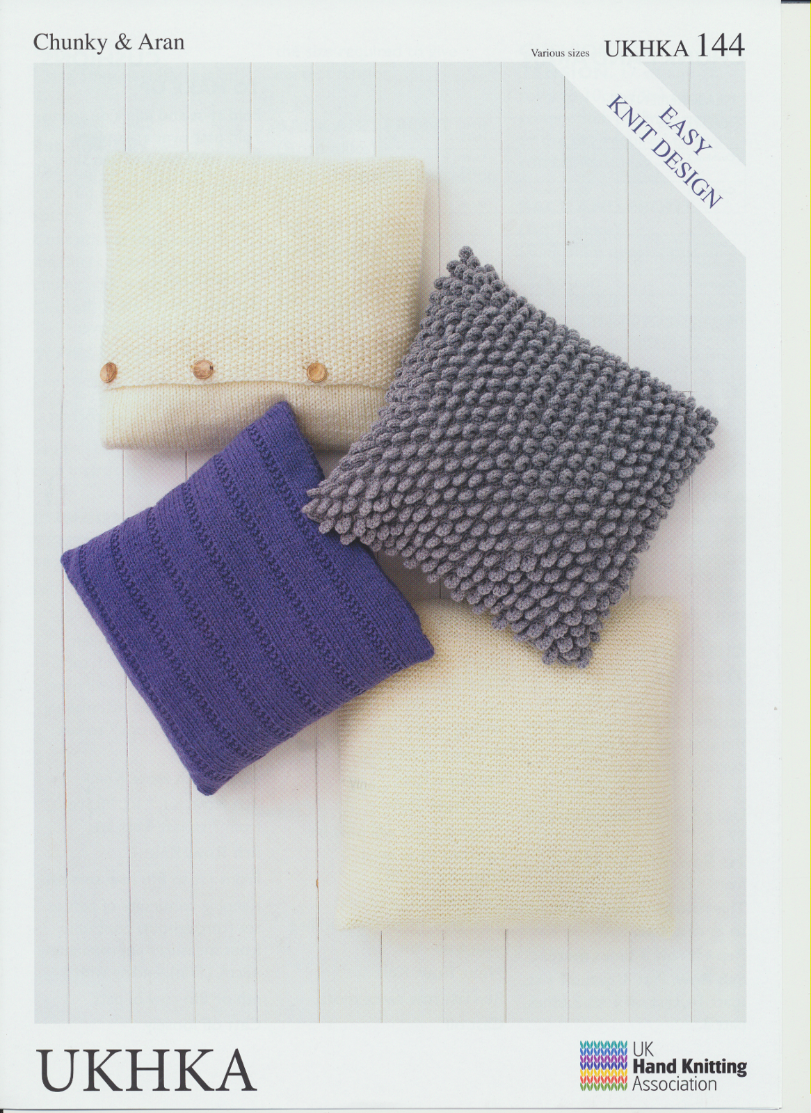 Easy Knit Design Cushion Covers Aran & Chunky Wool Knitting Pattern UKHKA 144