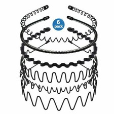6PCS Metal Hair Headband Wave Style Hoop Band Comb Sports Hairband for Men Women