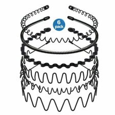 6PCS Metal Hair Headband Wave Style Hoop Band Comb Sports Hairband for Men Women