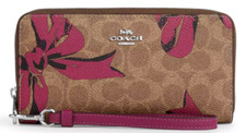   Coach Long Zip Around Wallet - CZ326 Signature Canvas w/Pink Bow Print -NWT