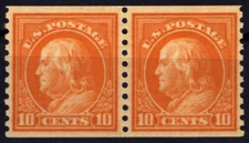US 497 MNH XF 10c org yel Franklin Rotary perf 10 coil pair ZAYIX 0424MAR0050