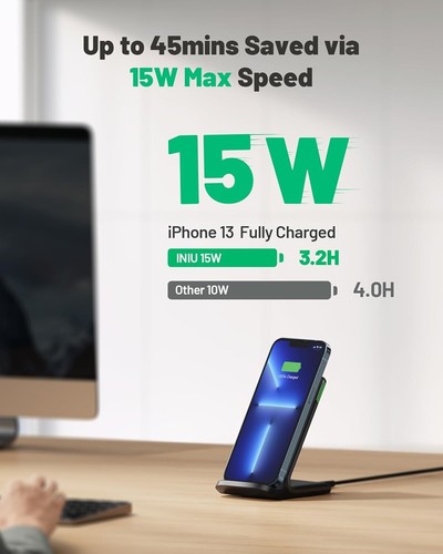 INIU Wireless Charger, 15W Fast Wireless Charging Stand Qi Certified - Zdjęcie 6 z 11