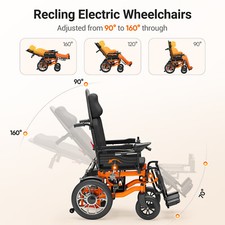 Reclining Medical Foldable Electric Wheelchair w/ 90  160  Back Support 16" Wheel
