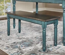 New Elegant Rustic Willow Farmhouse Distressed Teal Blue Dining Bench Seats Two