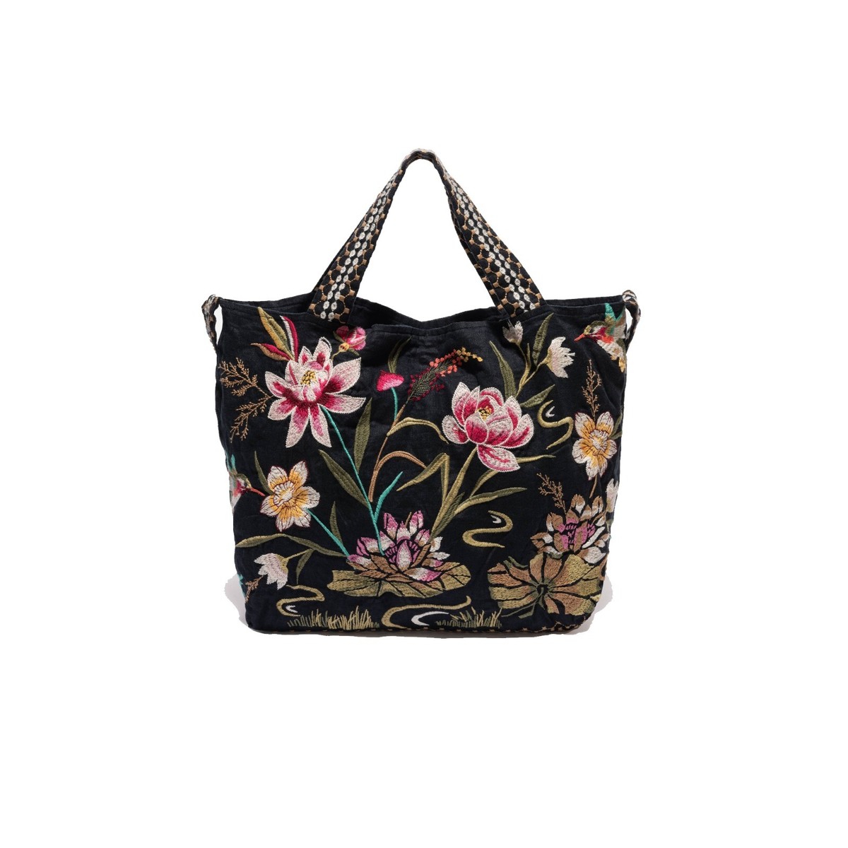 Johnny Was Maisie Linen Tote Bag Animal Floral Embroidery Black Handbag  Purse NW