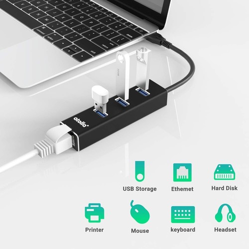 USB LAN Adapter Aluminium mit 3 USB 3.0 Ports Gigabit Ethernet für Windows Ma... - Bild 8 von 9