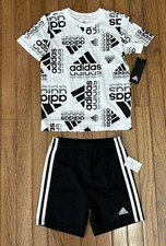 New Adidas Boy's Outfit T-Shirt Tee  Shorts big Logo Size 6 MSRP 38  D23 