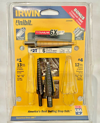 IRWIN 3-Pc Titanium Step Drill Bits #1 #2T #4 ,15506SM, USA
