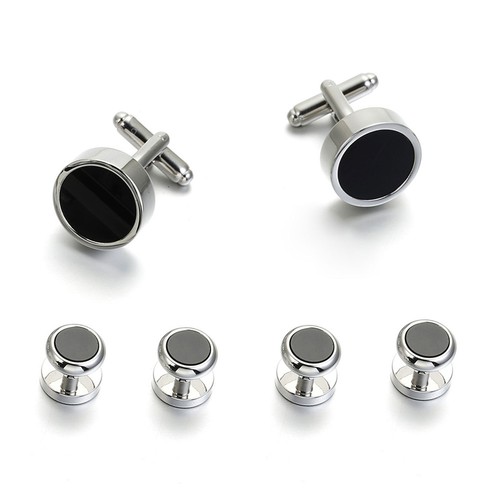 Mens Button Cuffs Wedding Tuxedo Cufflinks Natural Fastener Inlaid Studs 6Pcs - Picture 32 of 58